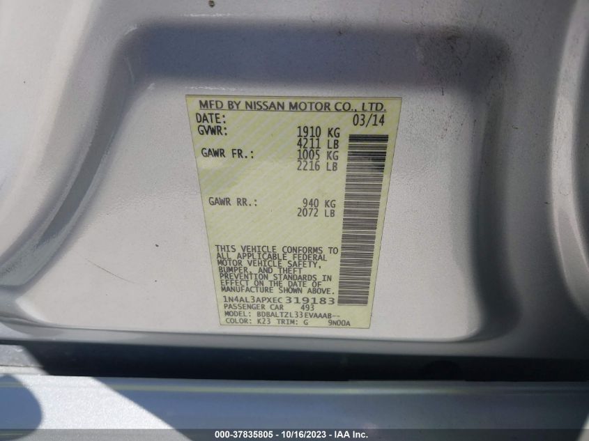 2014 NISSAN ALTIMA 2.5 SV - 1N4AL3APXEC319183