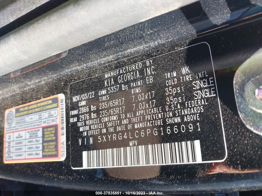 VIN 5XYRG4LC6PG166091 2023 KIA SORENTO LX