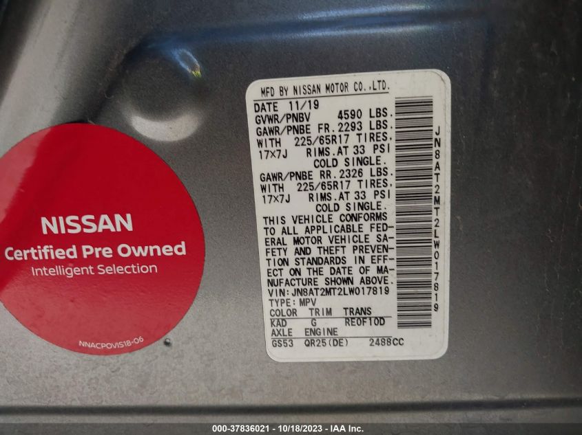 2020 NISSAN ROGUE S/SV - JN8AT2MT2LW017819