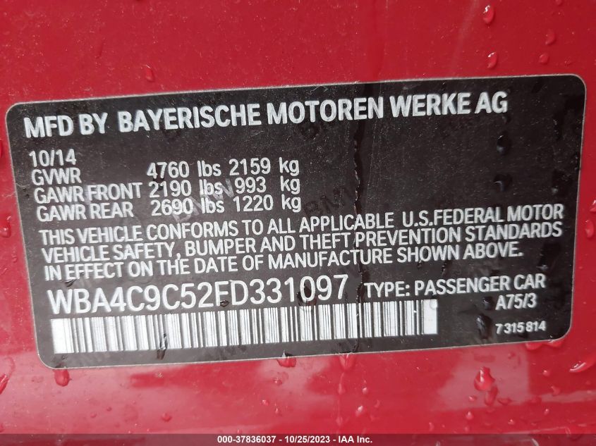 2015 BMW 428 GRAN COUPE XDRIVE WBA4C9C52FD331097