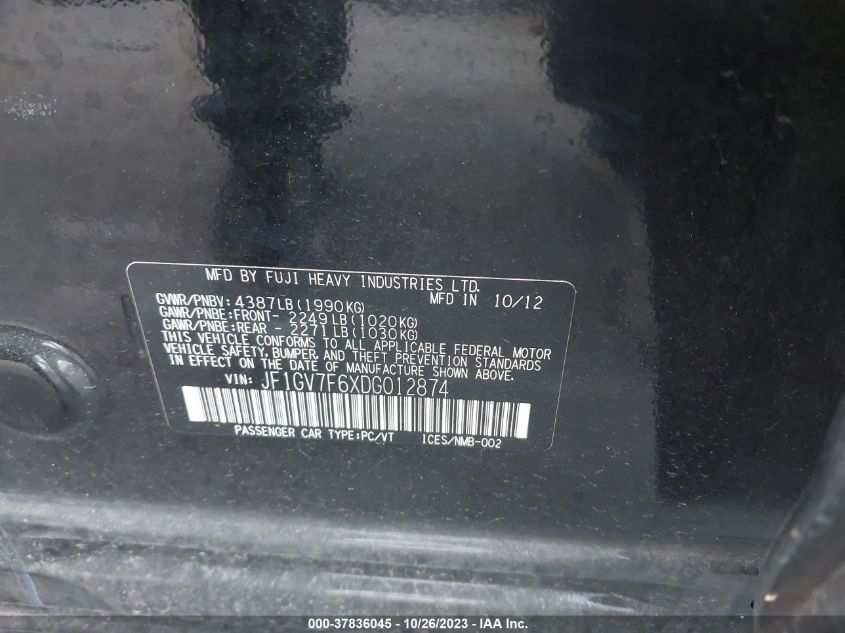 2013 SUBARU IMPREZA SEDAN WRX WRX JF1GV7F6XDG012874