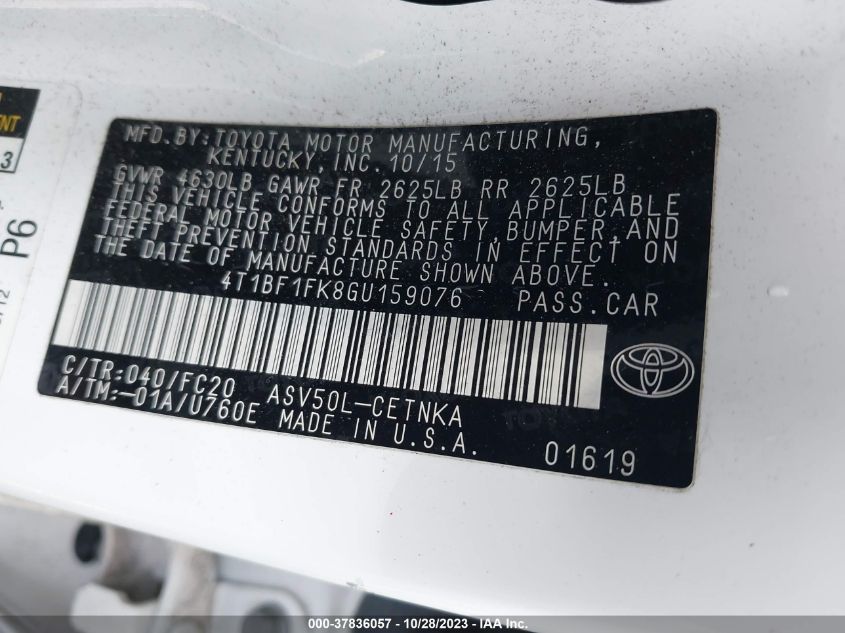 2016 TOYOTA CAMRY XLE/SE/LE/XSE - 4T1BF1FK8GU159076