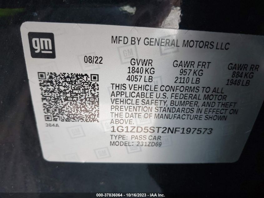 2022 CHEVROLET MALIBU LT - 1G1ZD5ST2NF197573