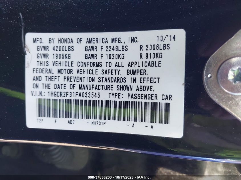 2015 HONDA ACCORD SEDAN LX - 1HGCR2F31FA033545