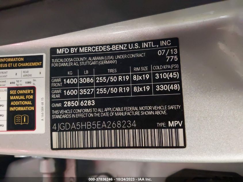 2014 MERCEDES-BENZ M-CLASS ML 350 4JGDA5HB5EA268234
