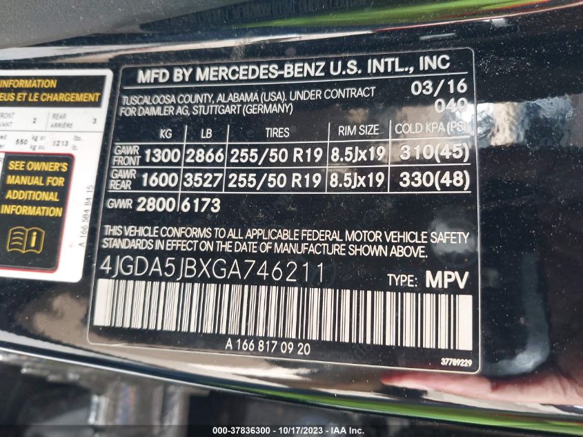2016 MERCEDES-BENZ GLE GLE 350 4JGDA5JBXGA746211