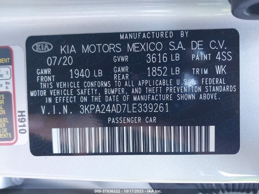 2020 KIA RIO LX/S - 3KPA24AD7LE339261