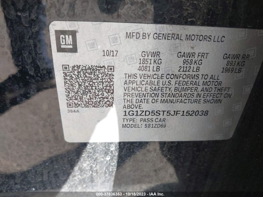 2018 CHEVROLET MALIBU LT - 1G1ZD5ST5JF152038