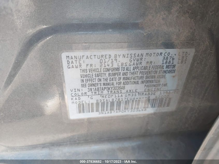 2019 NISSAN SENTRA S - 3N1AB7AP0KY303648