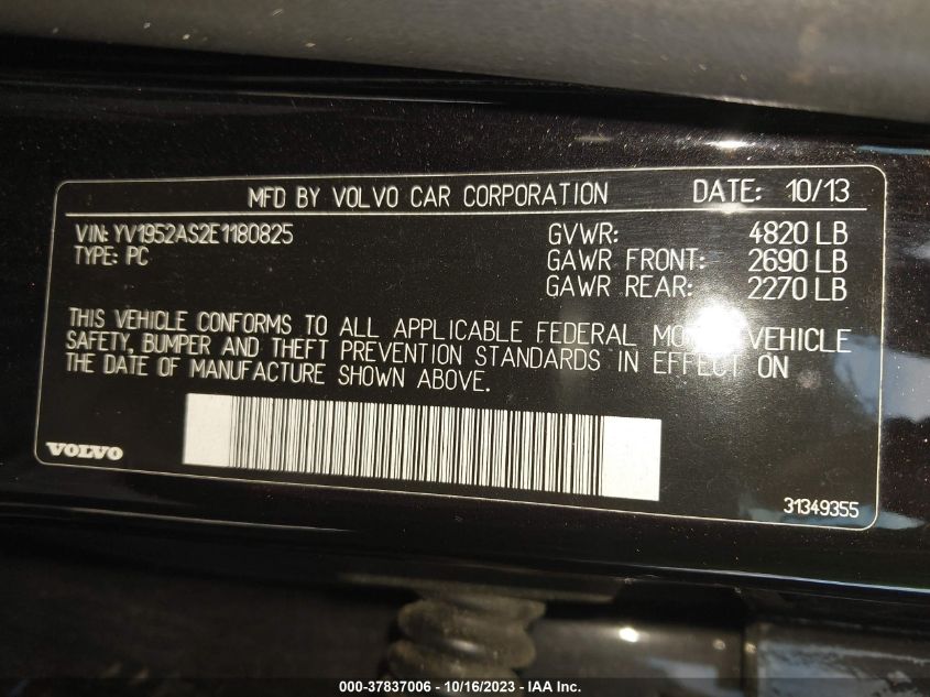 2014 VOLVO S80 3.2L YV1952AS2E1180825