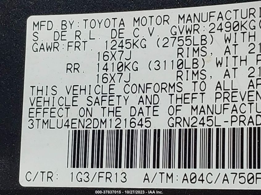 2013 TOYOTA TACOMA - 3TMLU4EN2DM121645