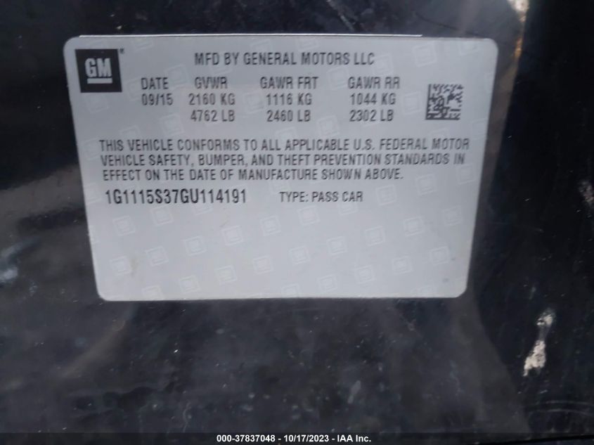 2016 CHEVROLET IMPALA LT - 1G1115S37GU114191