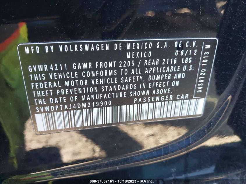 2013 VOLKSWAGEN JETTA SEDAN SE W/CONVENIENCE 3VWDP7AJ4DM219900
