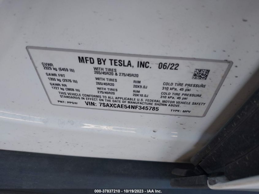 2022 TESLA MODEL X - 7SAXCAE54NF345785