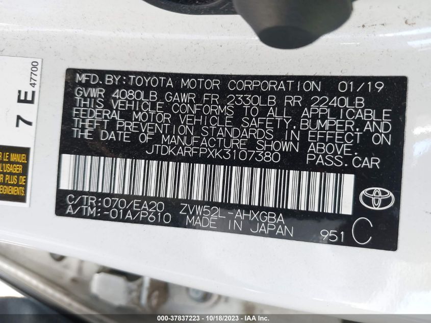 JTDKARFPXK3107380 Toyota Prius Prime PLUS/PREMIUM/ADVANCED 9