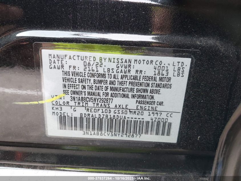 2022 NISSAN SENTRA SV - 3N1AB8CV5NY292877