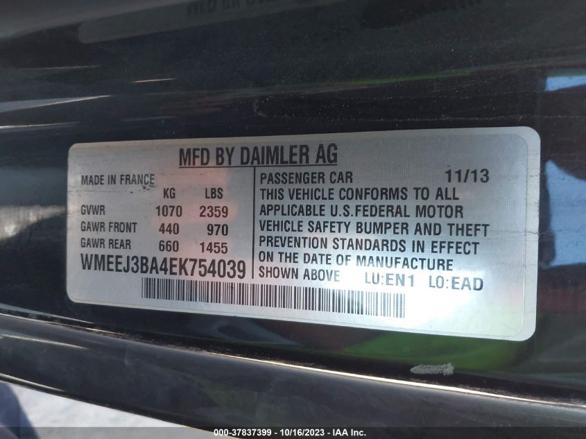 2014 SMART FORTWO PURE/PASSION WMEEJ3BA4EK754039