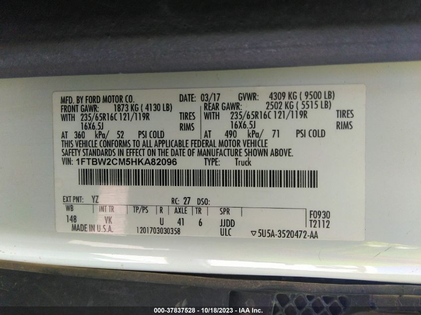 2017 FORD TRANSIT-350 - 1FTBW2CM5HKA82096