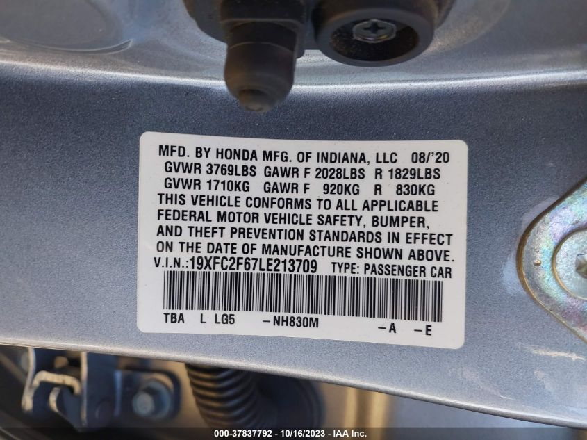 2020 HONDA CIVIC LX 19XFC2F67LE21370
