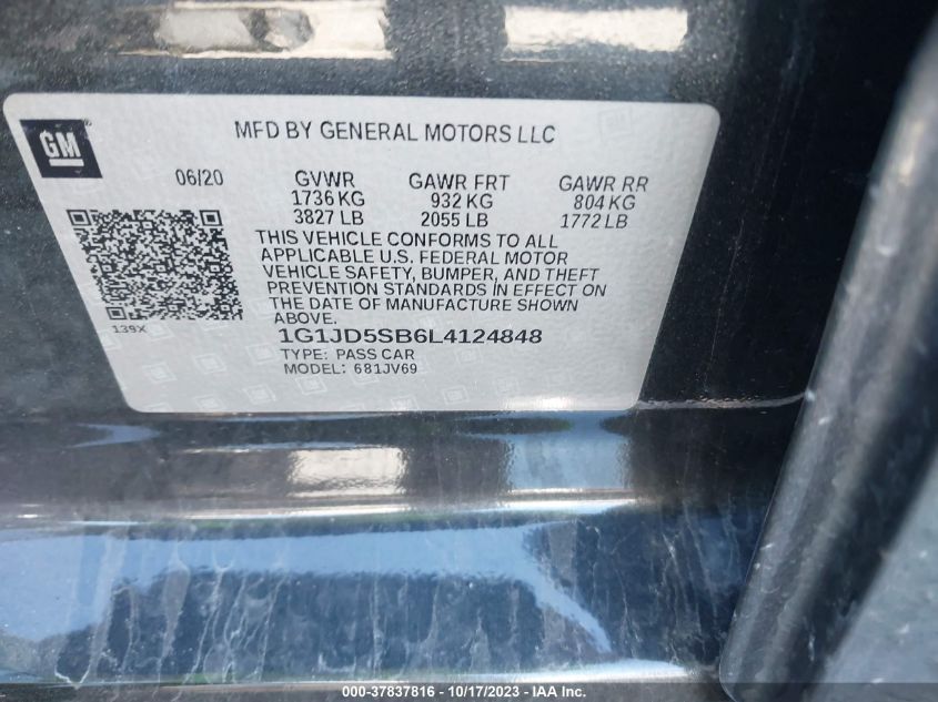 2020 CHEVROLET SONIC LT - 1G1JD5SB6L4124848