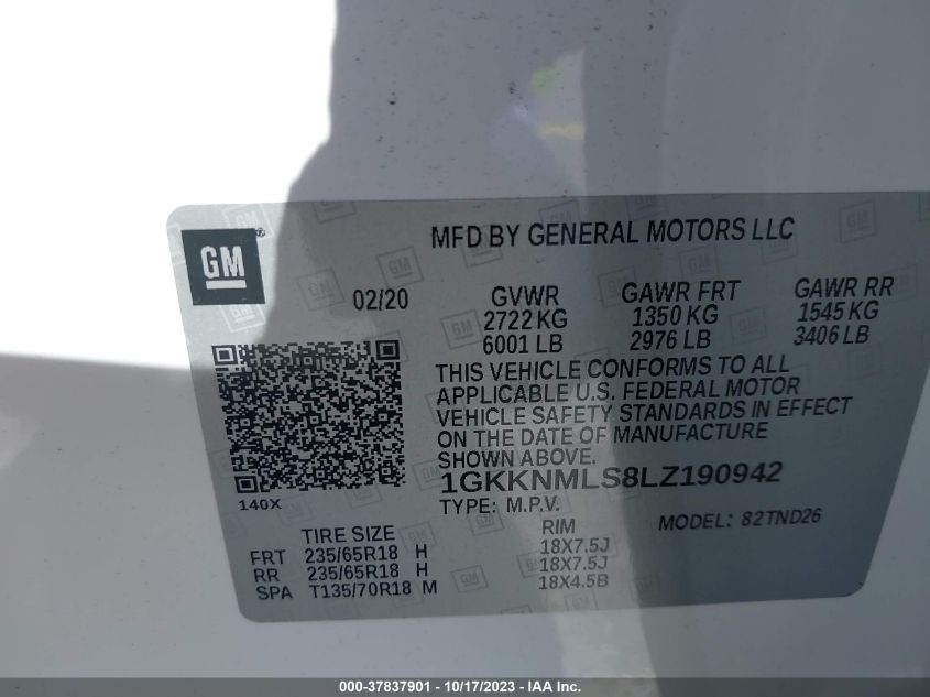 2020 GMC ACADIA SLT - 1GKKNMLS8LZ190942