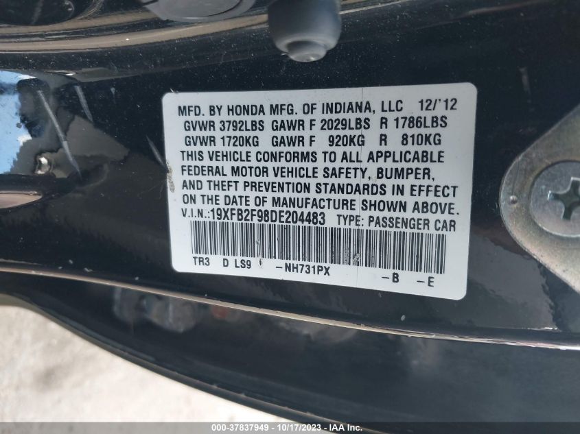 2013 HONDA CIVIC SDN EX-L 19XFB2F98DE204483
