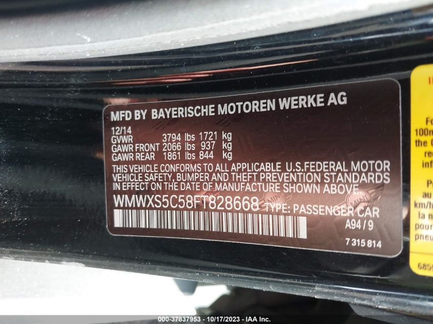 2015 MINI HARDTOP COOPER WMWXS5C58FT828668