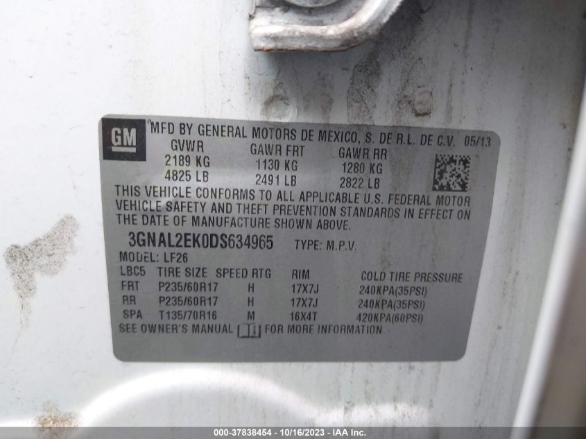 2013 CHEVROLET CAPTIVA SPORT FLEET LS 3GNAL2EK0DS634965