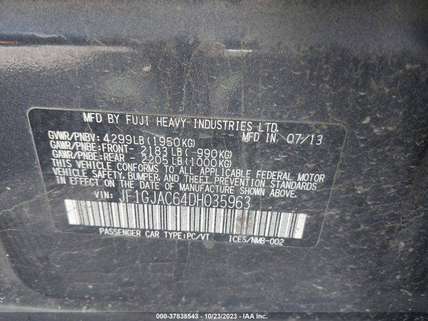 2013 SUBARU IMPREZA SEDAN PREMIUM JF1GJAC64DH035963