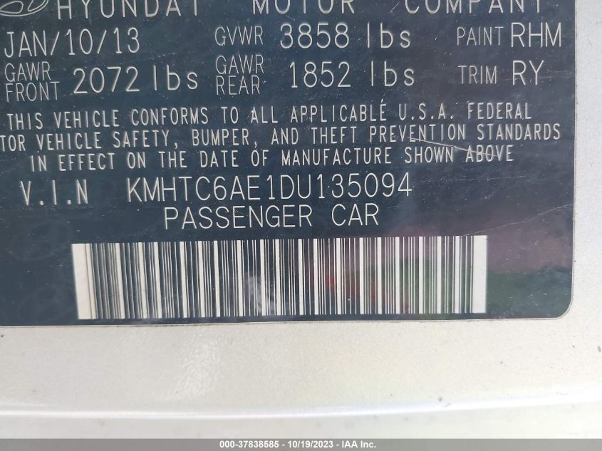 2013 HYUNDAI VELOSTER TURBO W/BLACK INT - KMHTC6AE1DU135094