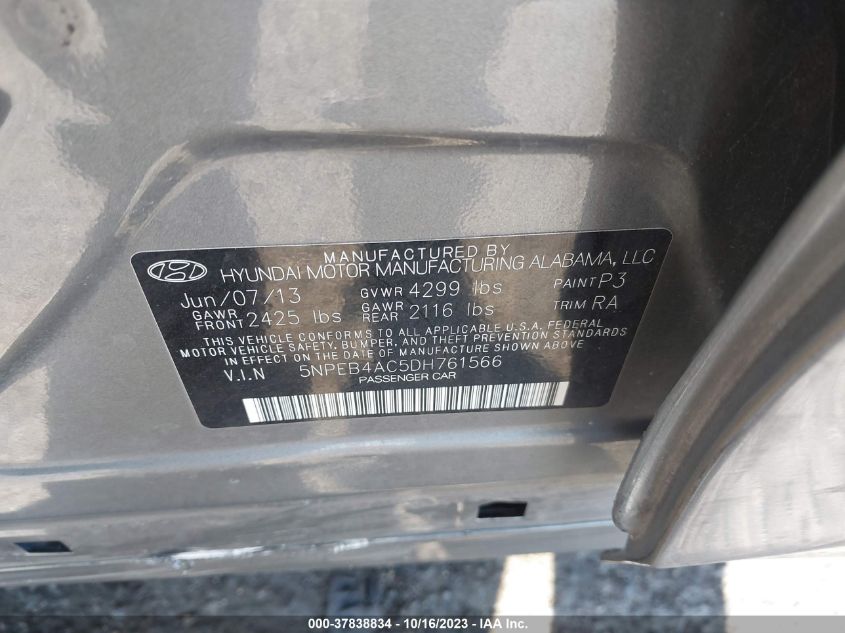 2013 HYUNDAI SONATA GLS PZEV - 5NPEB4AC5DH761566