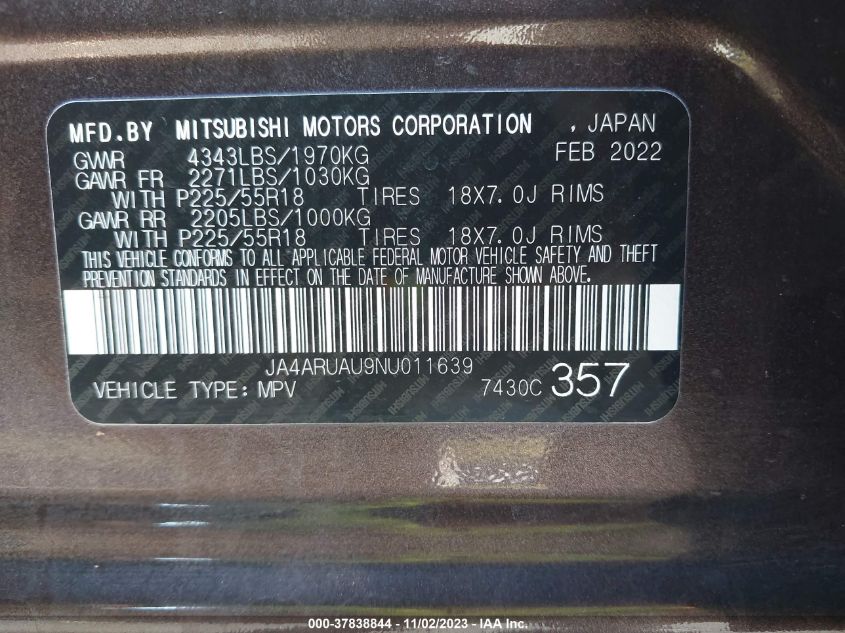 2022 MITSUBISHI OUTLANDER SPORT ES/LE/SE - JA4ARUAU9NU011639