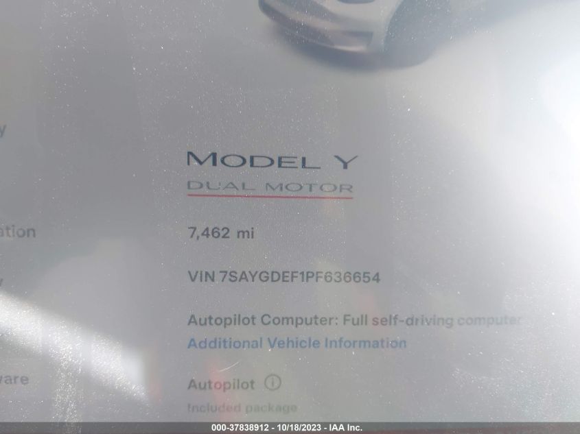 7SAYGDEF1PF636654 Tesla Model Y PERFORMANCE 7