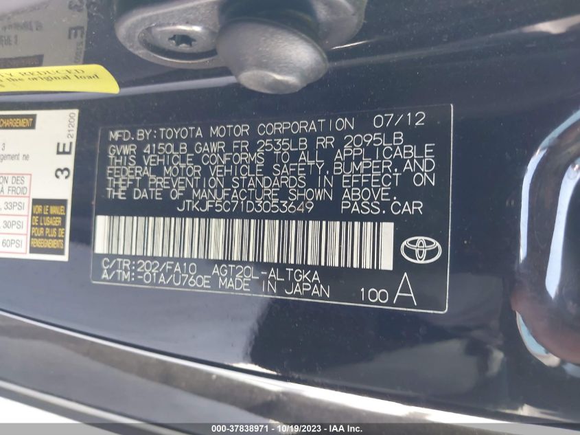 2013 TOYOTA SCION TC - JTKJF5C71D3053649