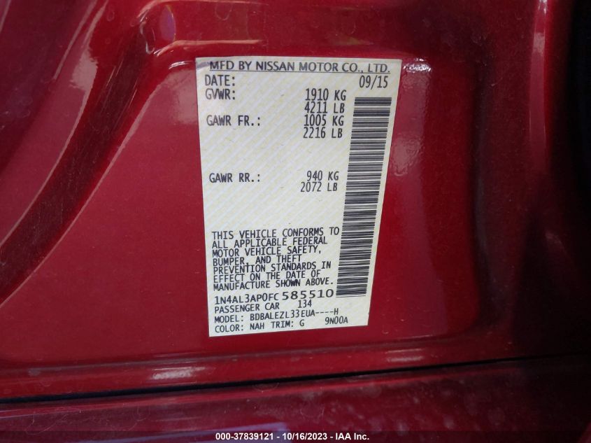 2015 NISSAN ALTIMA 2.5 S - 1N4AL3AP0FC585510