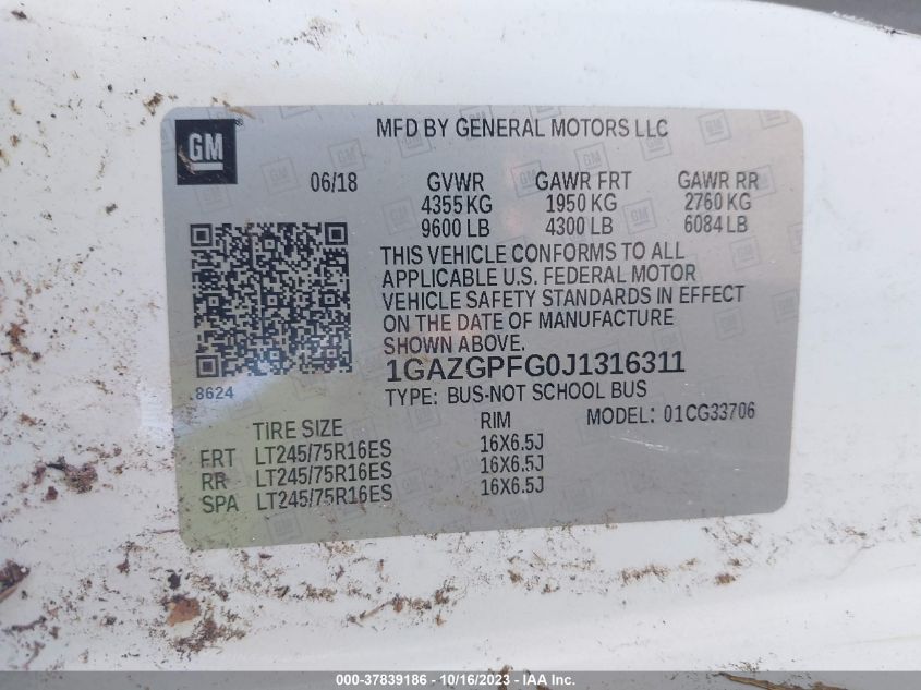 2018 CHEVROLET EXPRESS 3500 LT 1GAZGPFG0J1316311