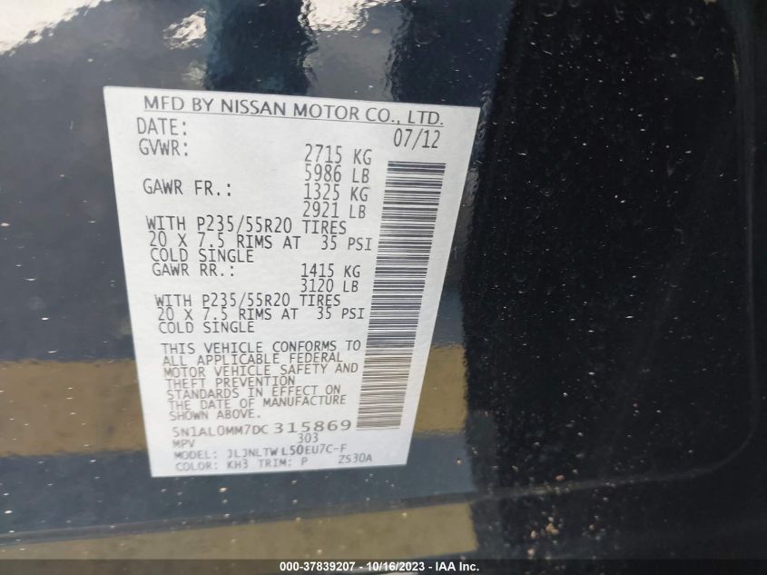 2013 INFINITI JX35 - 5N1AL0MM7DC315869