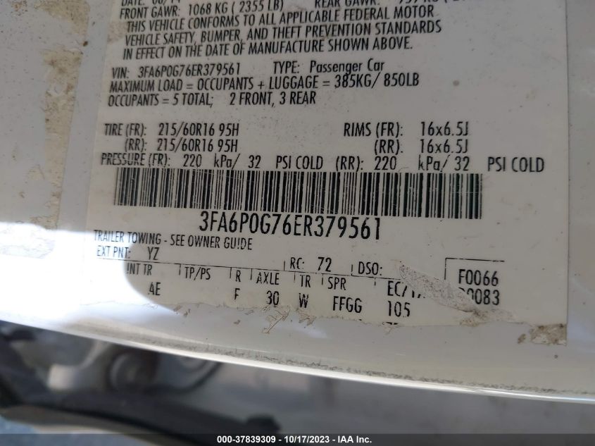 2014 FORD FUSION S - 3FA6P0G76ER379561