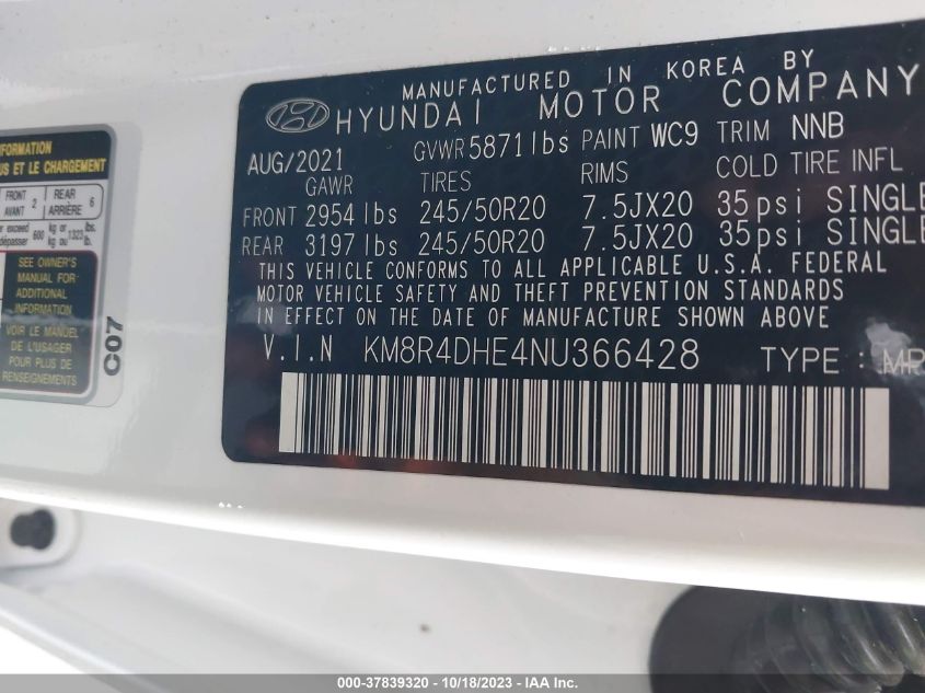 KM8R4DHE4NU366428 Hyundai Palisade SEL 9