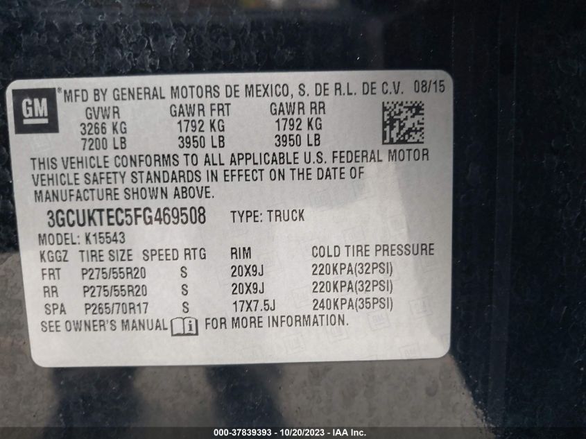 2015 CHEVROLET SILVERADO 1500 HIGH COUNTRY - 3GCUKTEC5FG469508