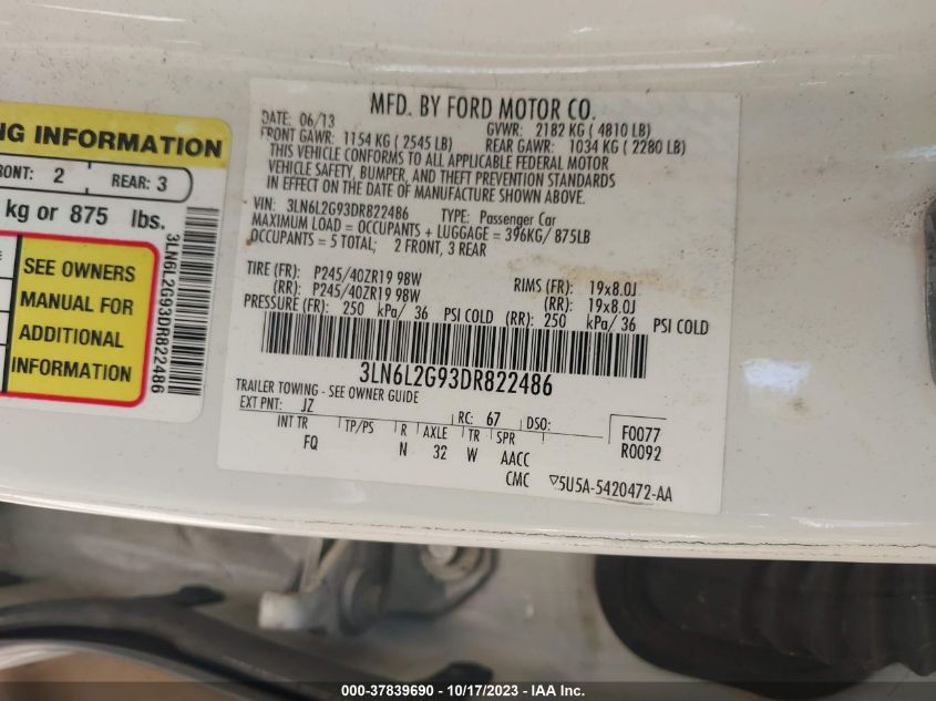 2013 LINCOLN MKZ - 3LN6L2G93DR822486