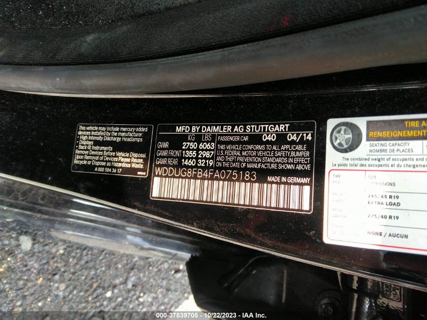 2015 MERCEDES-BENZ S-CLASS S 550 WDDUG8FB4FA075183