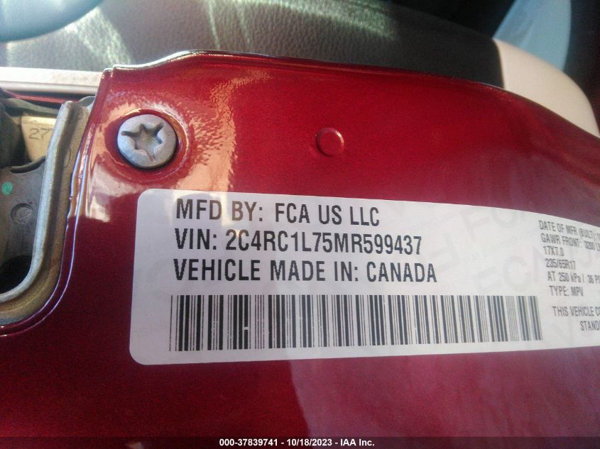 2021 CHRYSLER PACIFICA - 2C4RC1L75MR599437