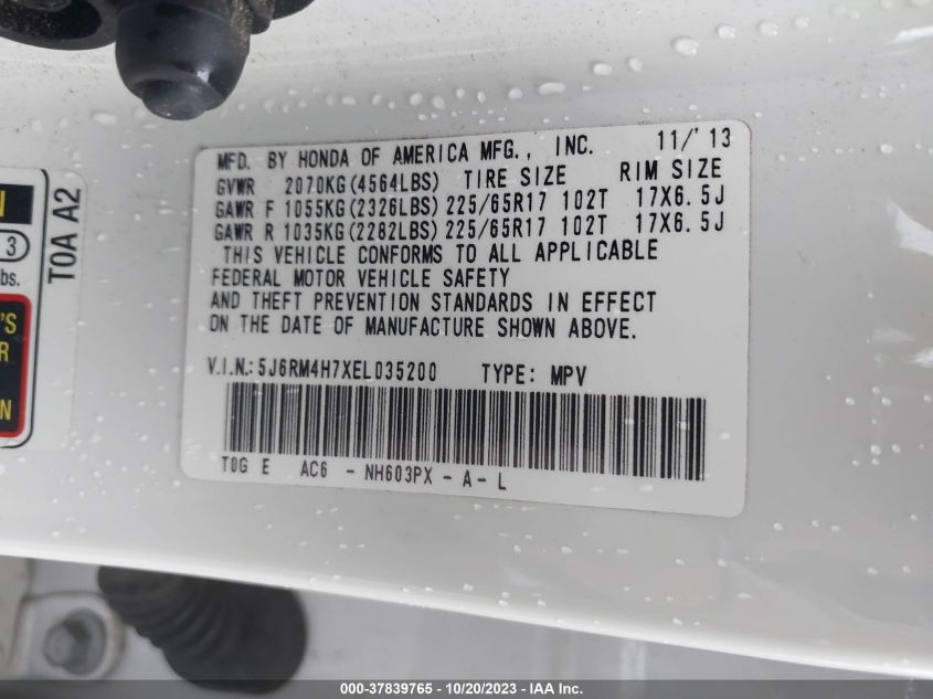 2014 HONDA CR-V EX-L - 5J6RM4H7XEL035200