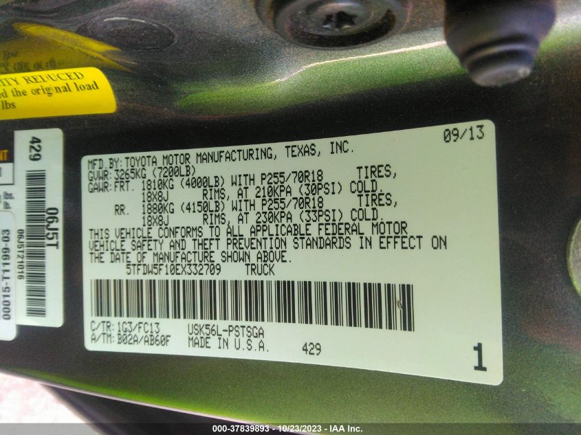 2014 TOYOTA TUNDRA 4WD TRUCK SR5 - 5TFDW5F10EX332709