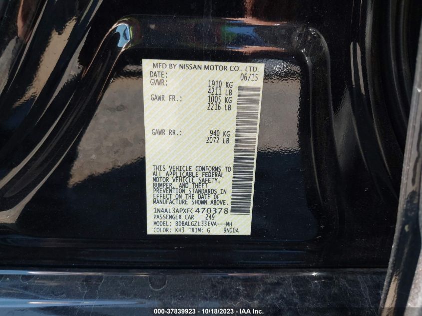 2015 NISSAN ALTIMA 2.5 S - 1N4AL3APXFC470378