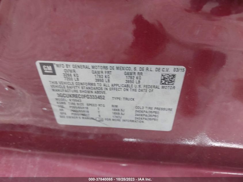 2015 CHEVROLET SILVERADO 1500 LT - 3GCUKREC0FG333452
