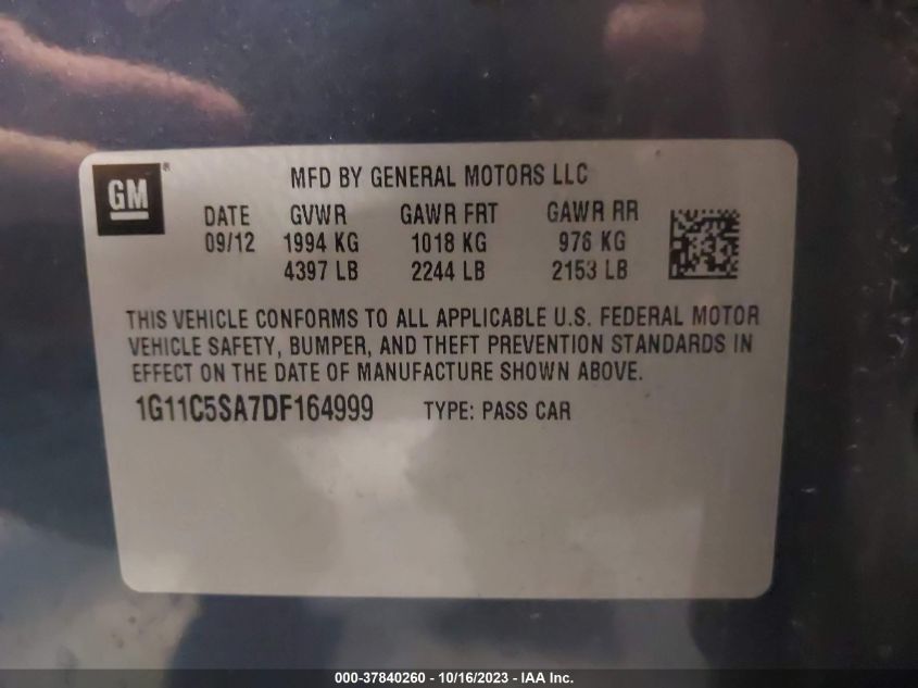 2013 CHEVROLET MALIBU LT - 1G11C5SA7DF164999