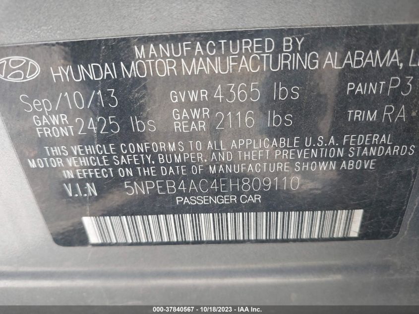 2014 HYUNDAI SONATA GLS - 5NPEB4AC4EH809110