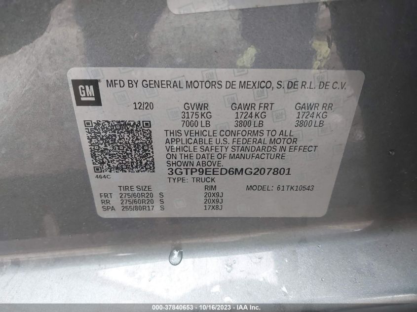 2021 GMC SIERRA 1500 AT4 - 3GTP9EED6MG207801
